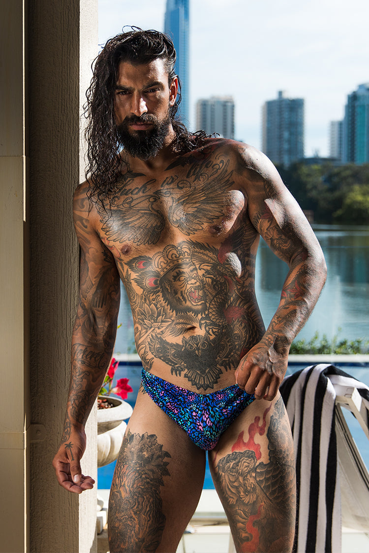 Coral Coast 005 Clip Thong Leopard Blue/purple Extra Large