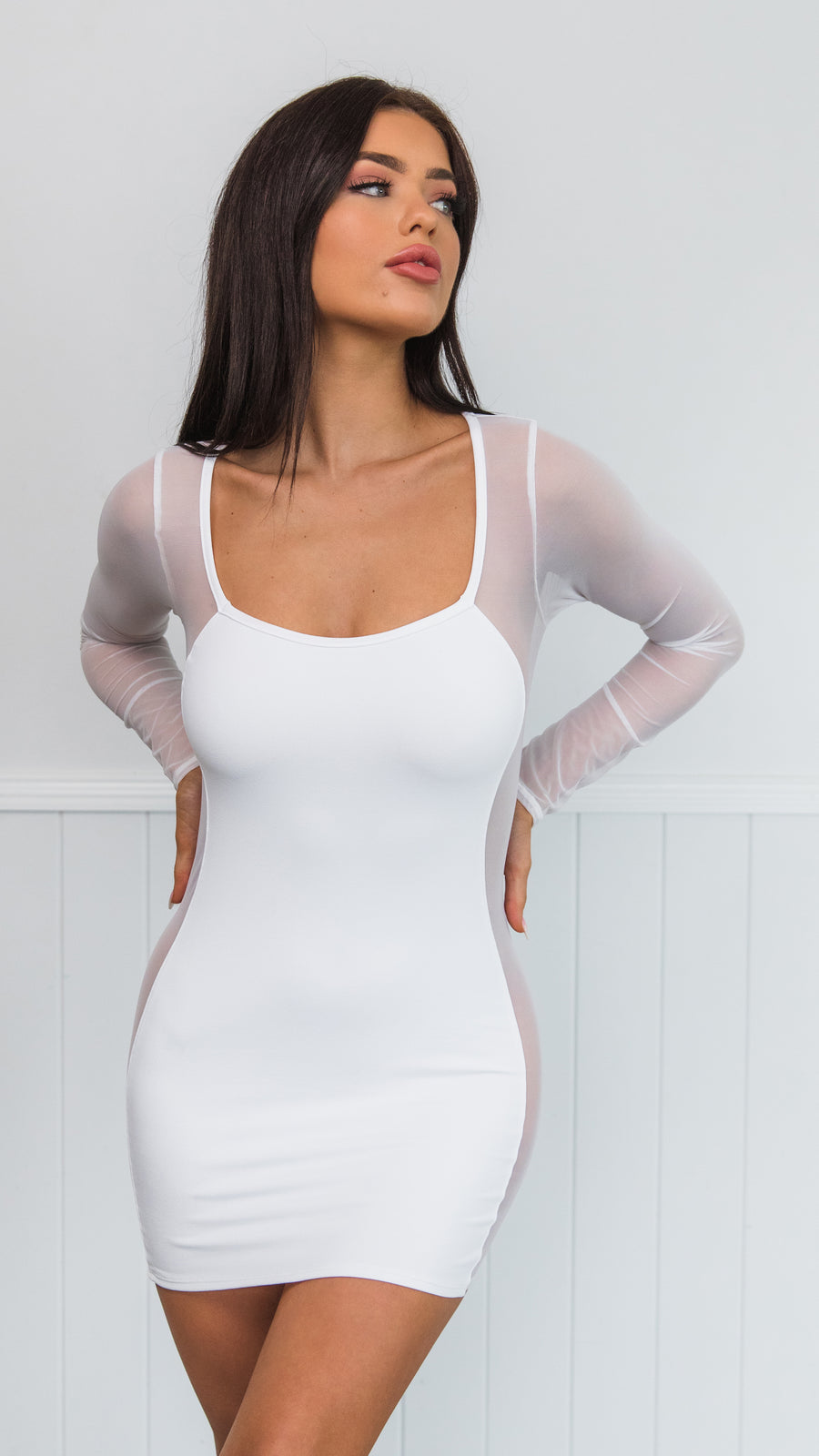 Dynasty Long Sleeve Panelled Mini Dress White Extra Large