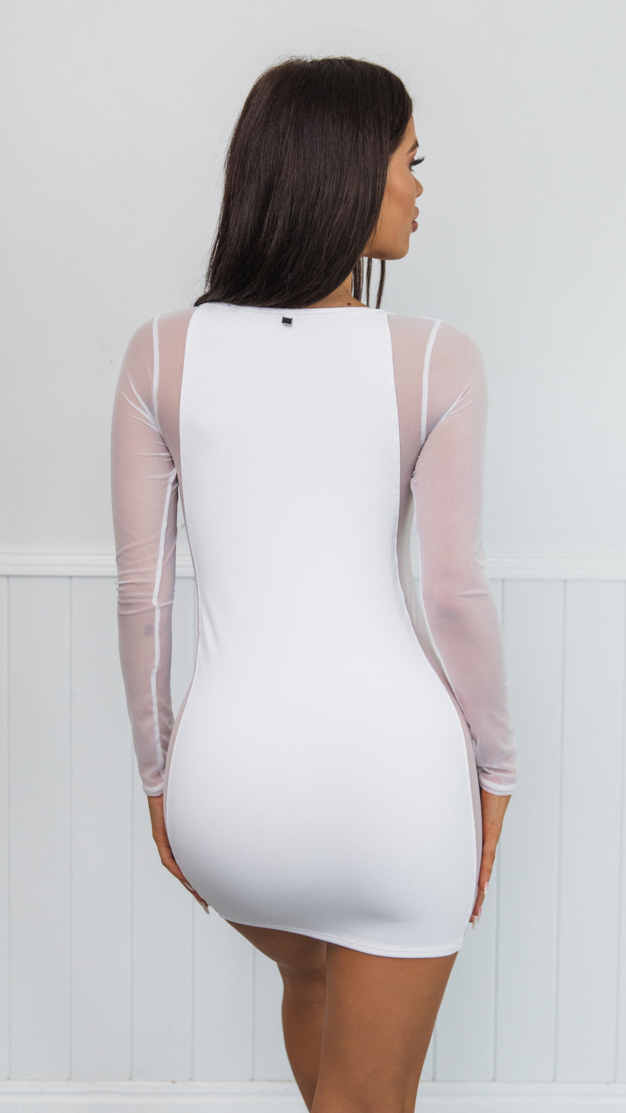 Dynasty Long Sleeve Panelled Mini Dress White Extra Large