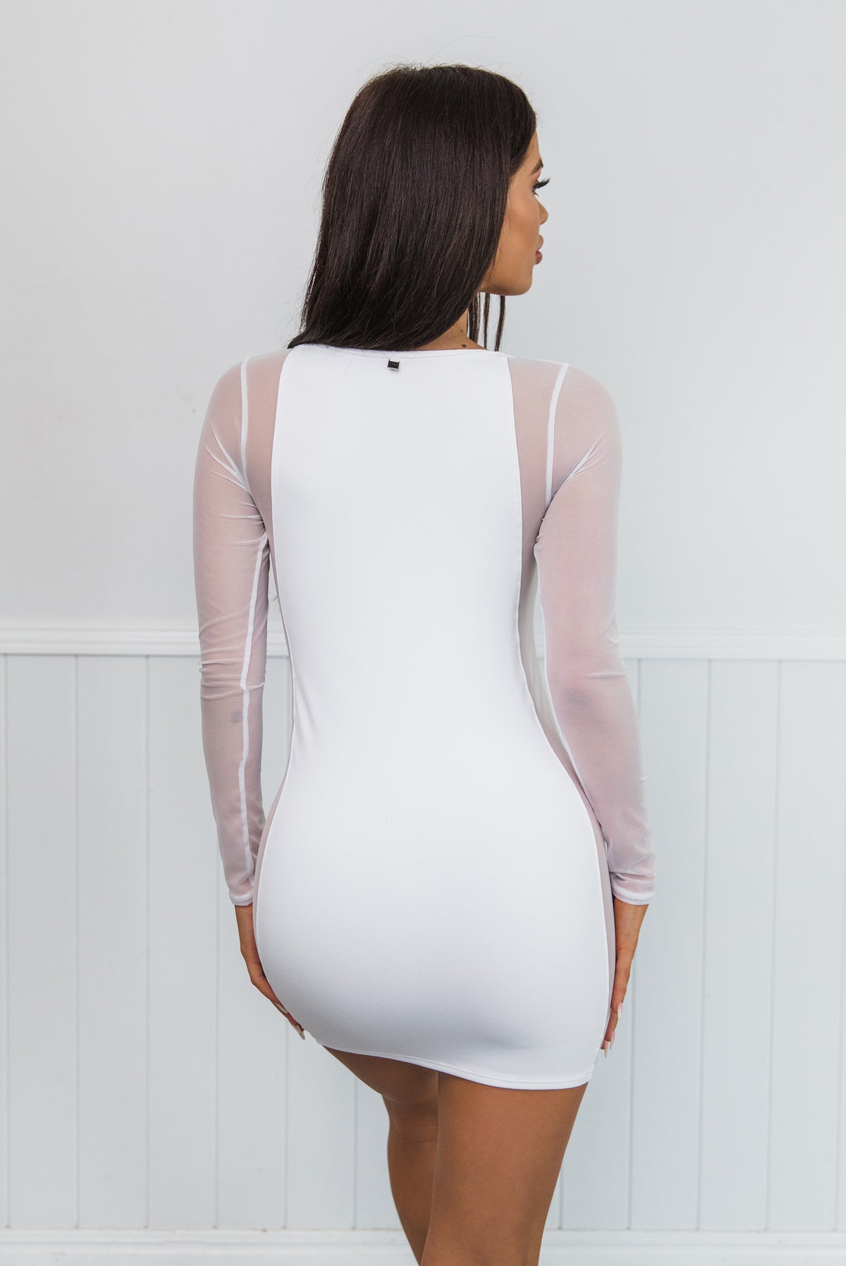 Dynasty Long Sleeve Panelled Mini Dress White Extra Large